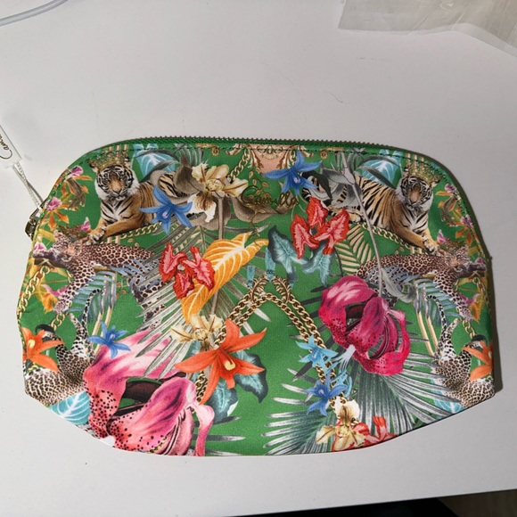 CAMILLA *Curiouser and Curiouser* green tropical print small makeup travel bag - Picture 3 of 7